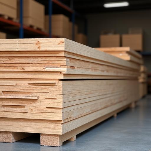 Neatly stacked lumber and plywood sheets