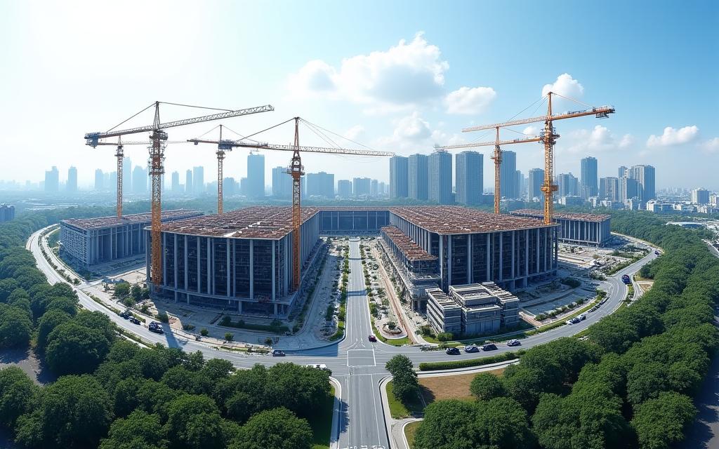 Wide shot of the Jurong Industrial Hub under construction