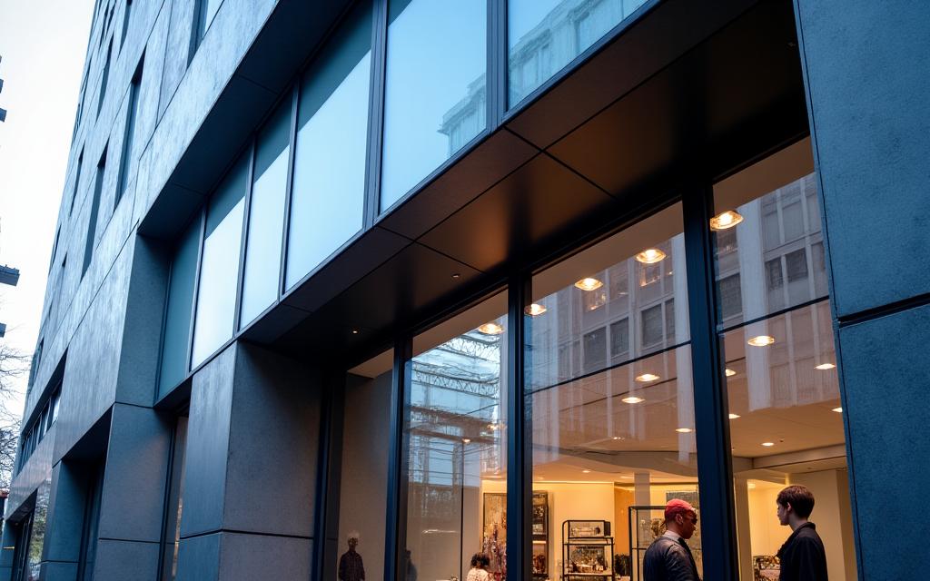 Close-up of the modern facade on an Orchard Road retail store